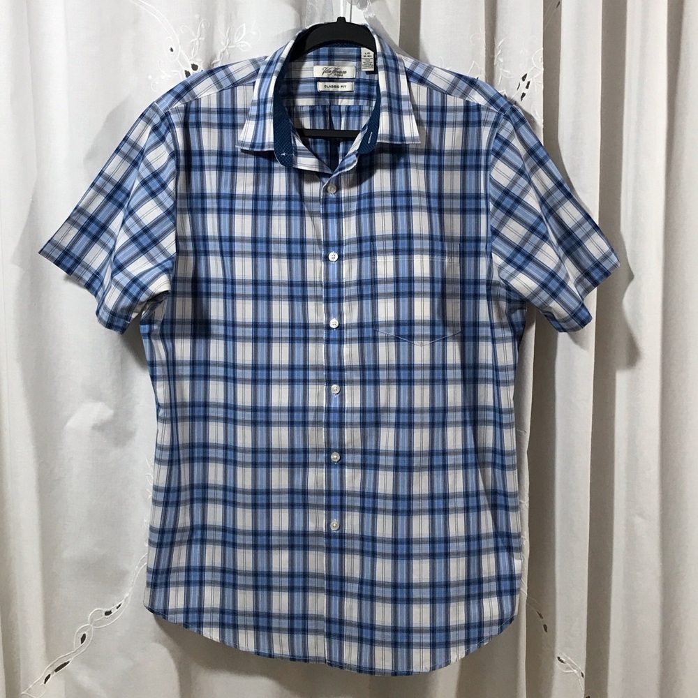 VAN HEUSEN | Men’s Large 16-16.5 Neck | Button Down Short Sleeve Plaid Shirt